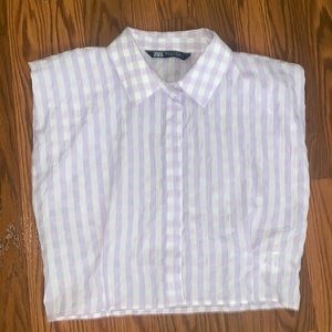 Lavender and White Checkered Zara Cropped Button Down